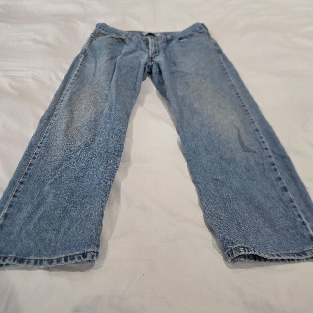 Levis 505 Regular Fit Jeans Mens 38x30 Light Wash Blue Good Straight Leg Denim